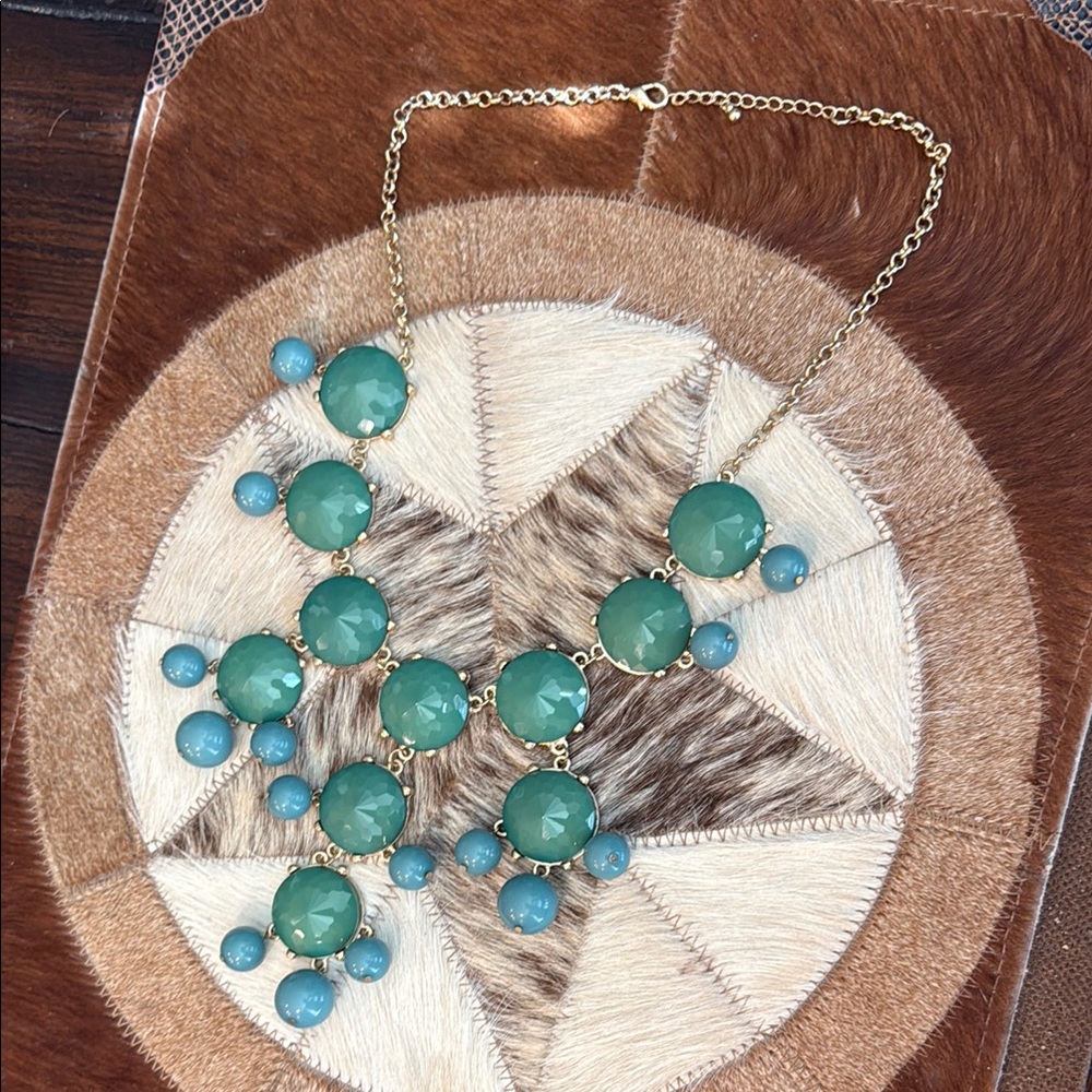 Vibrant Green and Blue Beaded Necklace